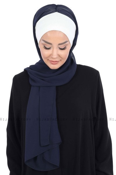Vera - Creme & Marineblauw Praktisch Chiffon Hijab