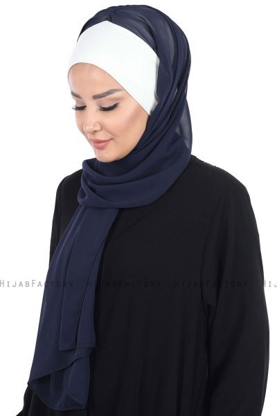 Vera - Creme & Marineblauw Praktisch Chiffon Hijab
