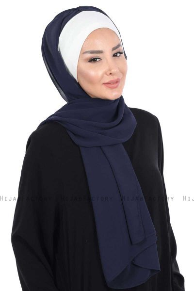 Vera - Creme & Marineblauw Praktisch Chiffon Hijab