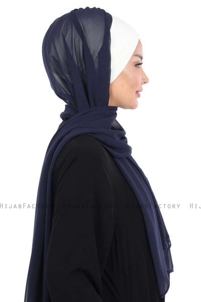 Vera - Creme & Marineblauw Praktisch Chiffon Hijab