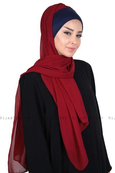 Vera - Marineblauw & Bordeaux Praktisch Chiffon Hijab