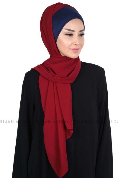Vera - Marineblauw & Bordeaux Praktisch Chiffon Hijab