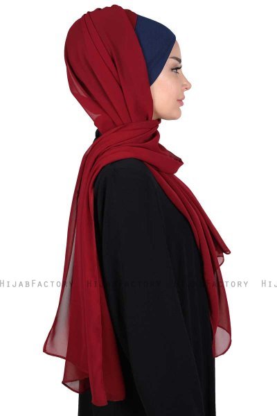 Vera - Marineblauw & Bordeaux Praktisch Chiffon Hijab