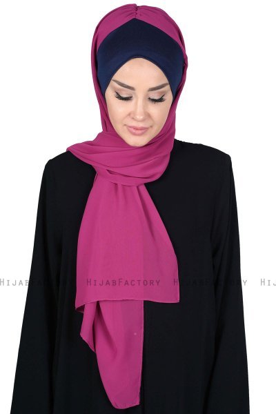 Vera - Marineblauw & Fuchsia Praktisch Chiffon Hijab