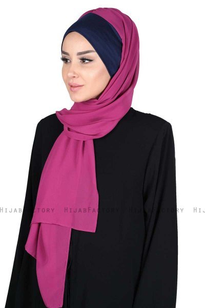 Vera - Marineblauw & Fuchsia Praktisch Chiffon Hijab