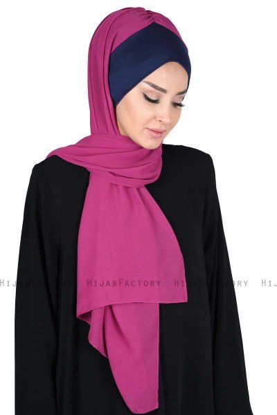 Vera - Marineblauw & Fuchsia Praktisch Chiffon Hijab