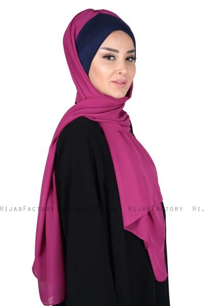 Vera - Marineblauw & Fuchsia Praktisch Chiffon Hijab