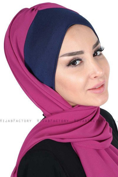 Vera - Marineblauw & Fuchsia Praktisch Chiffon Hijab
