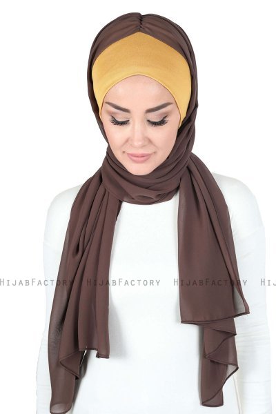 Vera - Mosterd & Marron Praktisch Chiffon Hijab