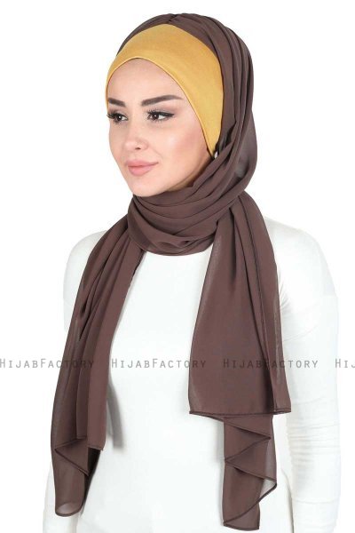 Vera - Mosterd & Marron Praktisch Chiffon Hijab