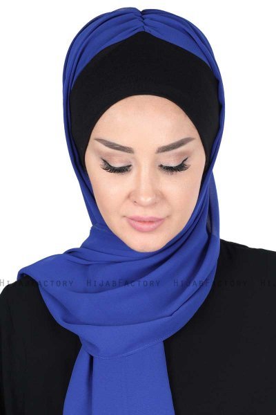 Vera - Zwart & Blauw Praktisch Chiffon Hijab