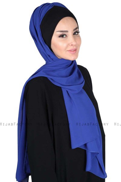 Vera - Zwart & Blauw Praktisch Chiffon Hijab