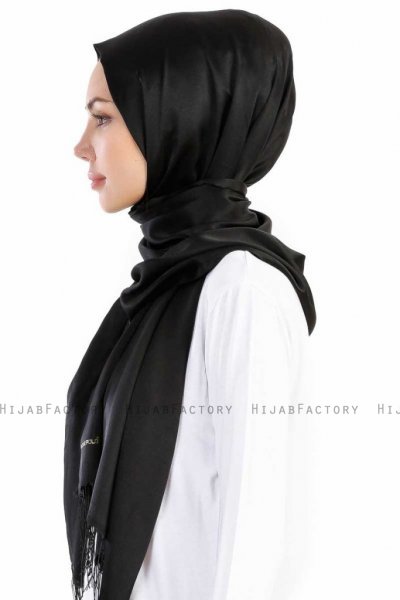 Verda Svart Satin Hijab Sjal Madame Polo 130008-3