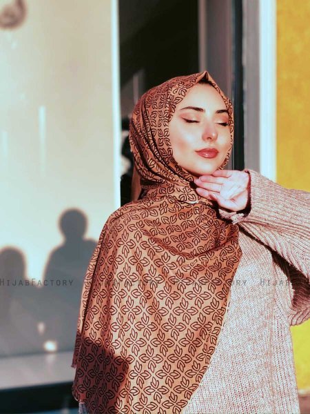 Wahida - Kaneel Gedessineerde Katoen Hijab - Mirach