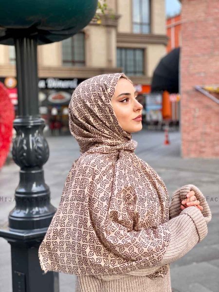 Wahida - Taupe Gedessineerde Katoen Hijab - Mirach