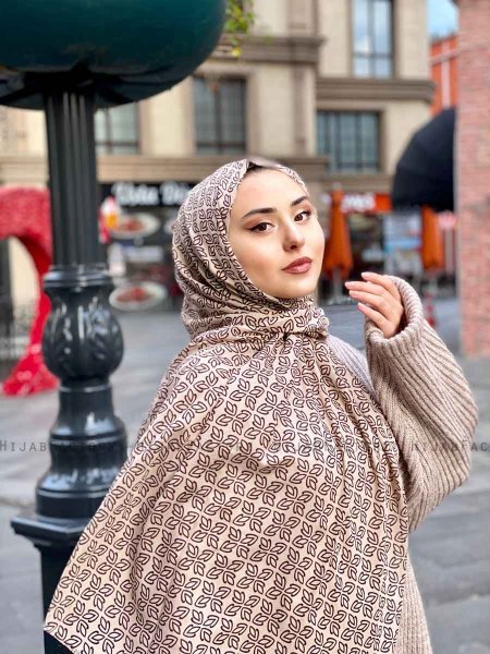 Wahida - Taupe Gedessineerde Katoen Hijab - Mirach