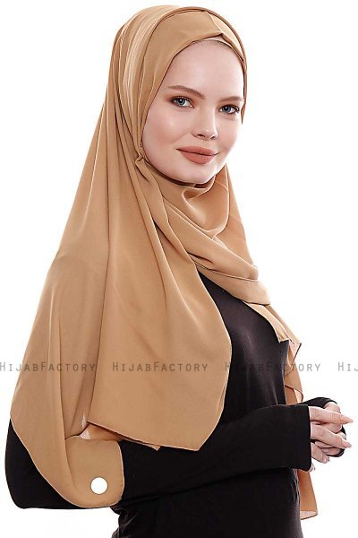 Yara - Lichte Karamel Praktisch One Piece Crepe Hijab