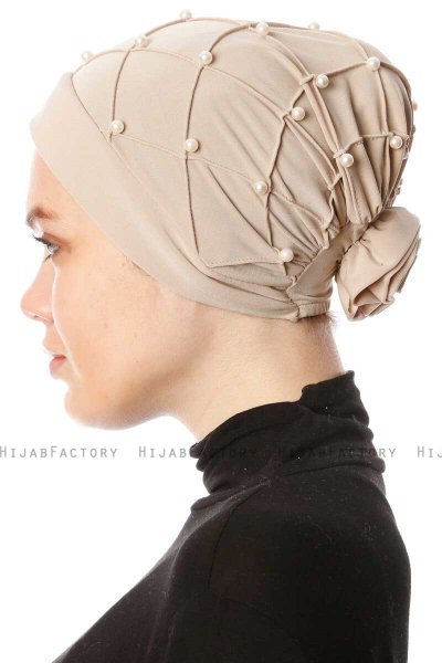 Yaren - Beige Crepe Chiffon Turban - Sehr-i Sal