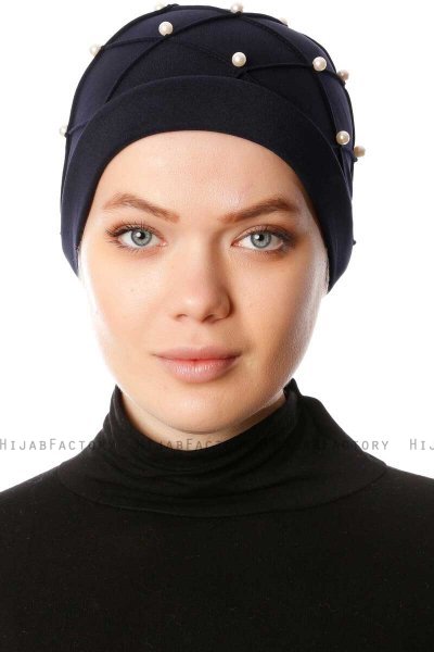 Yaren - Marineblauw Crepe Chiffon Turban - Sehr-i Sal