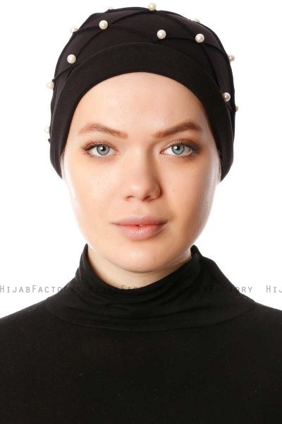 Yaren - Zwart Crepe Chiffon Turban - Sehr-i Sal