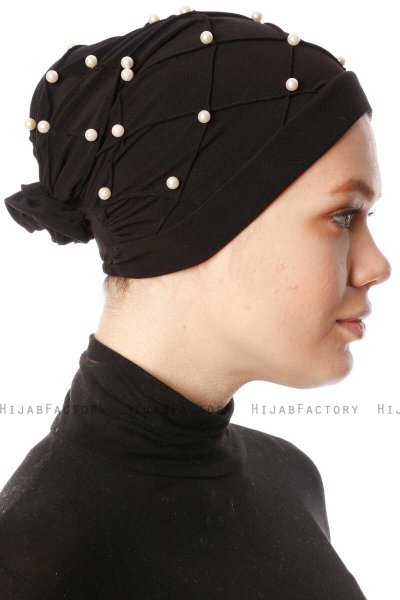 Yaren - Zwart Crepe Chiffon Turban - Sehr-i Sal
