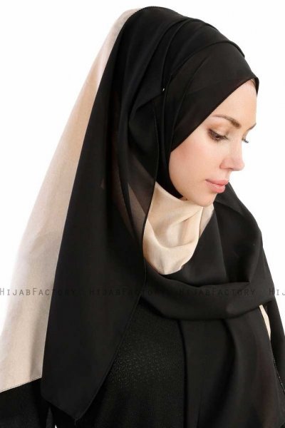 Yelda Svart & Creme Chiffon Hijab Sjal Madame Polo 130035-4