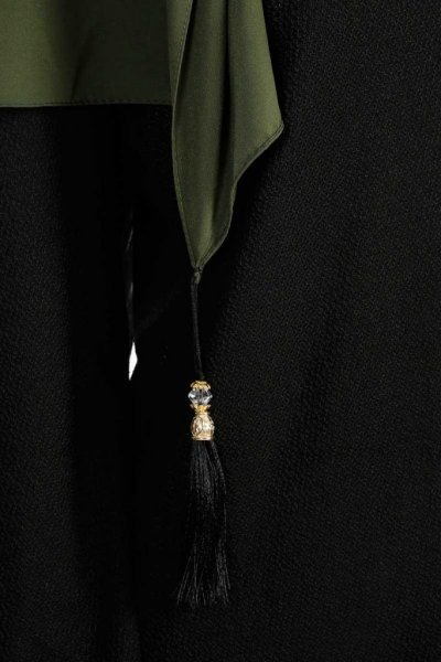 Yelda Svart & Khaki Chiffon Hijab Sjal Madame Polo 130036-5