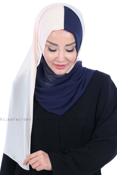 Ylva - Beige & Marineblauw Praktisch Chiffon Hijab