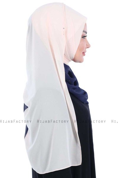 Ylva - Beige & Marineblauw Praktisch Chiffon Hijab