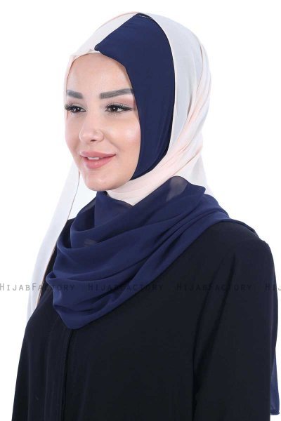 Ylva - Beige & Marineblauw Praktisch Chiffon Hijab