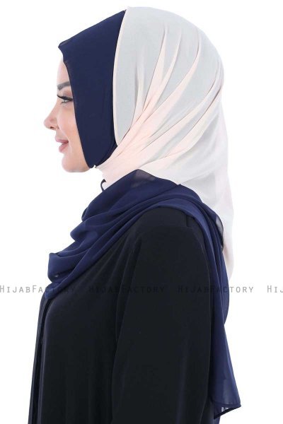 Ylva - Beige & Marineblauw Praktisch Chiffon Hijab