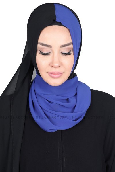Ylva - Blauw & Zwart Praktisch Chiffon Hijab