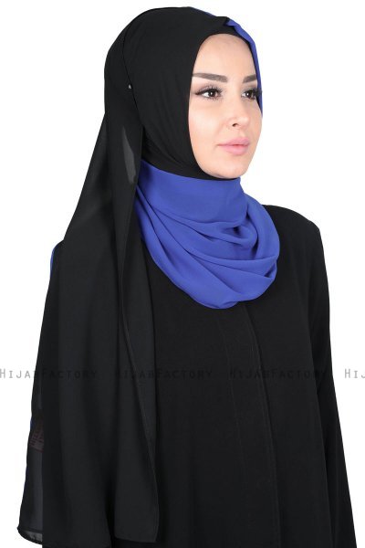 Ylva - Blauw & Zwart Praktisch Chiffon Hijab