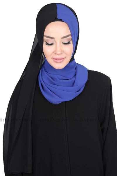 Ylva - Blauw & Zwart Praktisch Chiffon Hijab