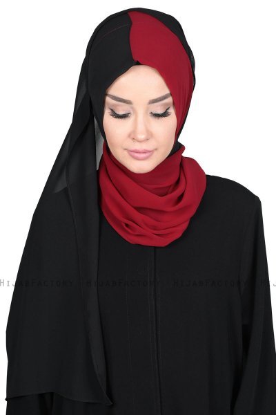 Ylva - Bordeaux & Zwart Praktisch Chiffon Hijab
