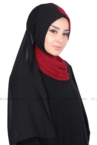 Ylva - Bordeaux & Zwart Praktisch Chiffon Hijab