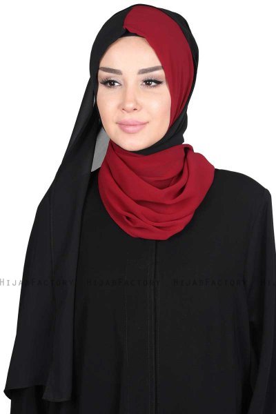 Ylva - Bordeaux & Zwart Praktisch Chiffon Hijab