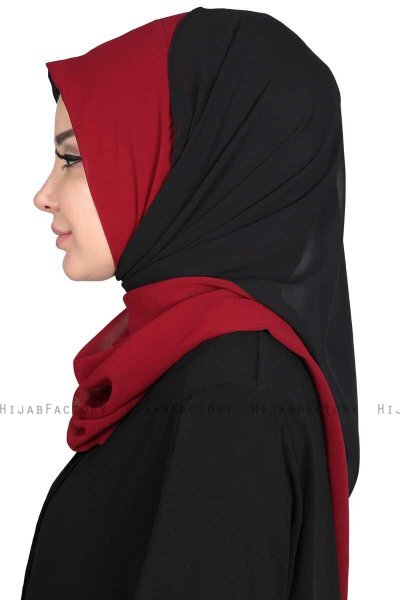 Ylva - Bordeaux & Zwart Praktisch Chiffon Hijab