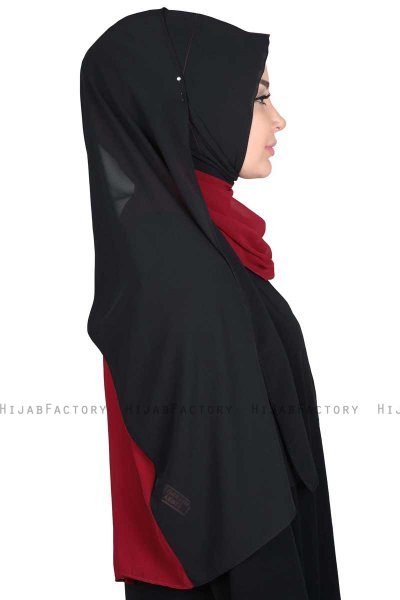 Ylva - Bordeaux & Zwart Praktisch Chiffon Hijab