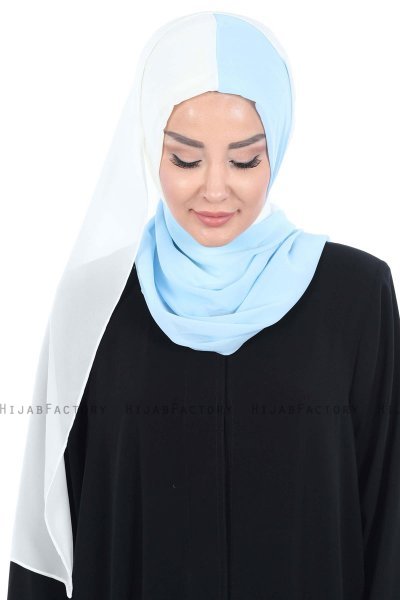 Ylva - Creme & Lichtblauw Praktisch Chiffon Hijab