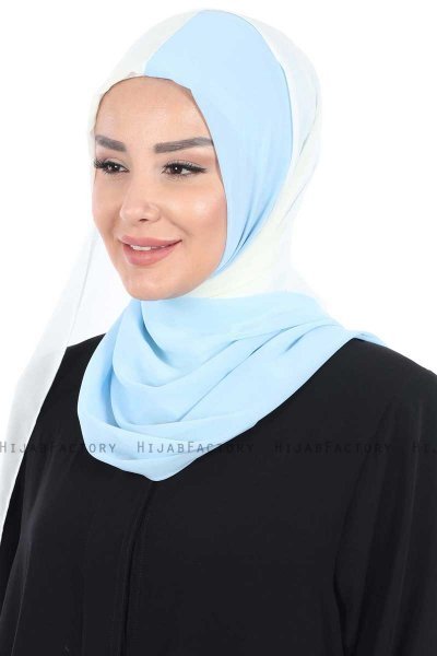 Ylva - Creme & Lichtblauw Praktisch Chiffon Hijab