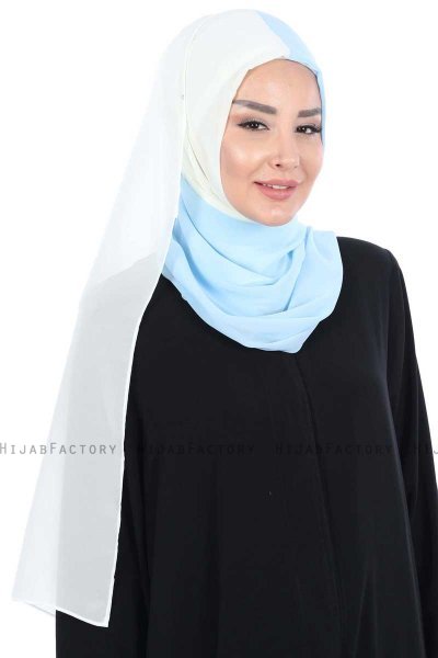 Ylva - Creme & Lichtblauw Praktisch Chiffon Hijab