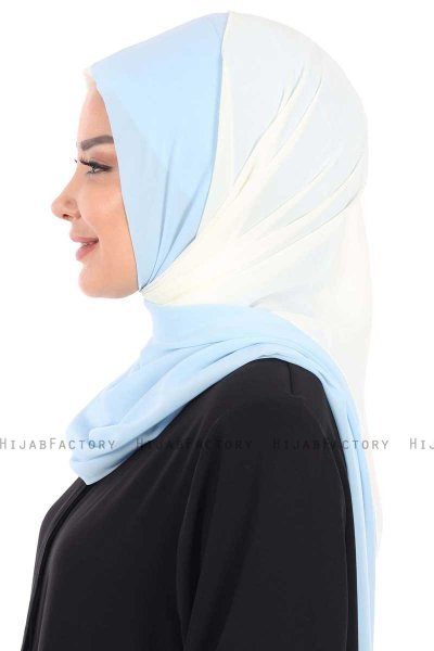 Ylva - Creme & Lichtblauw Praktisch Chiffon Hijab