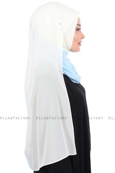 Ylva - Creme & Lichtblauw Praktisch Chiffon Hijab