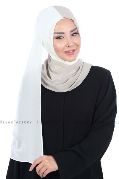 Ylva - Creme & Taupe Praktisch Chiffon Hijab