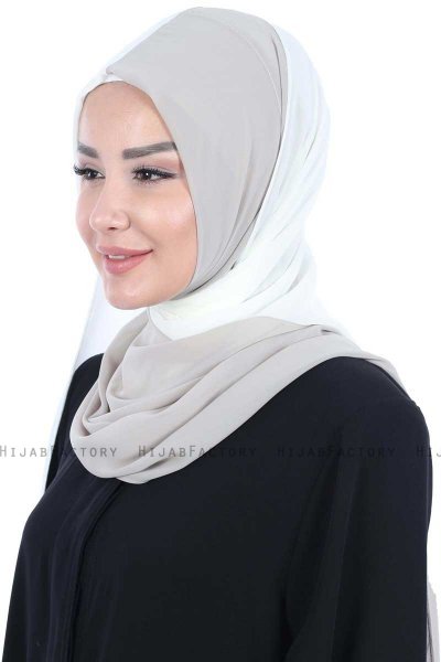 Ylva - Creme & Taupe Praktisch Chiffon Hijab