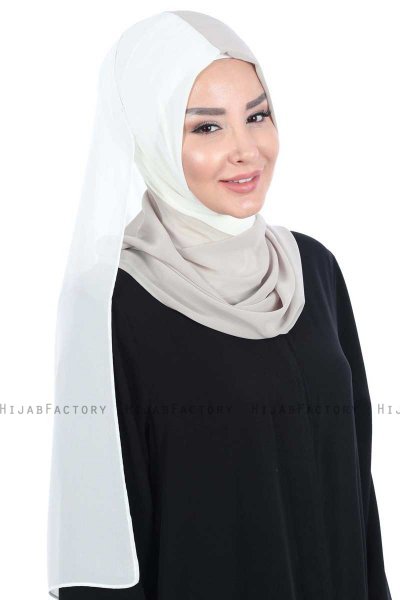 Ylva - Creme & Taupe Praktisch Chiffon Hijab