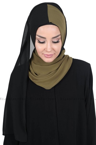 Ylva - Khaki & Zwart Praktisch Chiffon Hijab