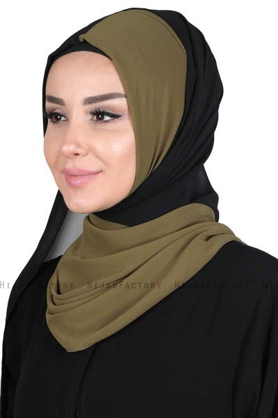 Ylva - Khaki & Zwart Praktisch Chiffon Hijab