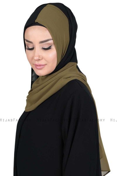 Ylva - Khaki & Zwart Praktisch Chiffon Hijab